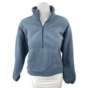 Aritzia TNA Women's Blue Faux Sherpa Half Zip Thermal Long Sleeve Sweater Size M